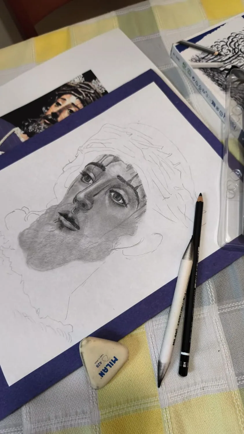 Proceso grafito Serie 11 · Arte cofrade papel blanco proceso creativo · Sandra Arenas