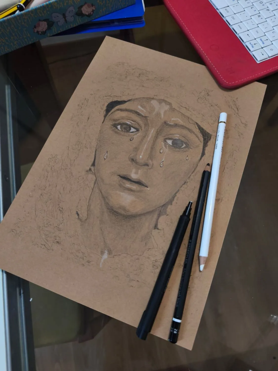 Proceso grafito Serie 1 bis · Arte cofrade papel Kraft técnica grafito · Sandra Arenas Sevilla
