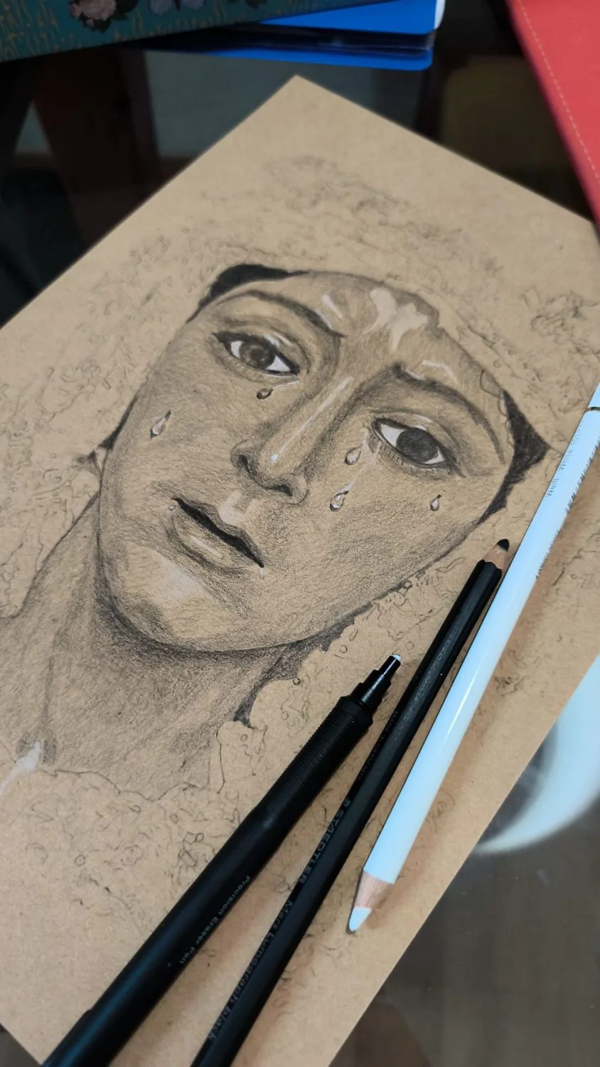 Proceso grafito Serie 2 bis · Dibujo cofrade papel Kraft en proceso · Sandra Arenas · Sevilla