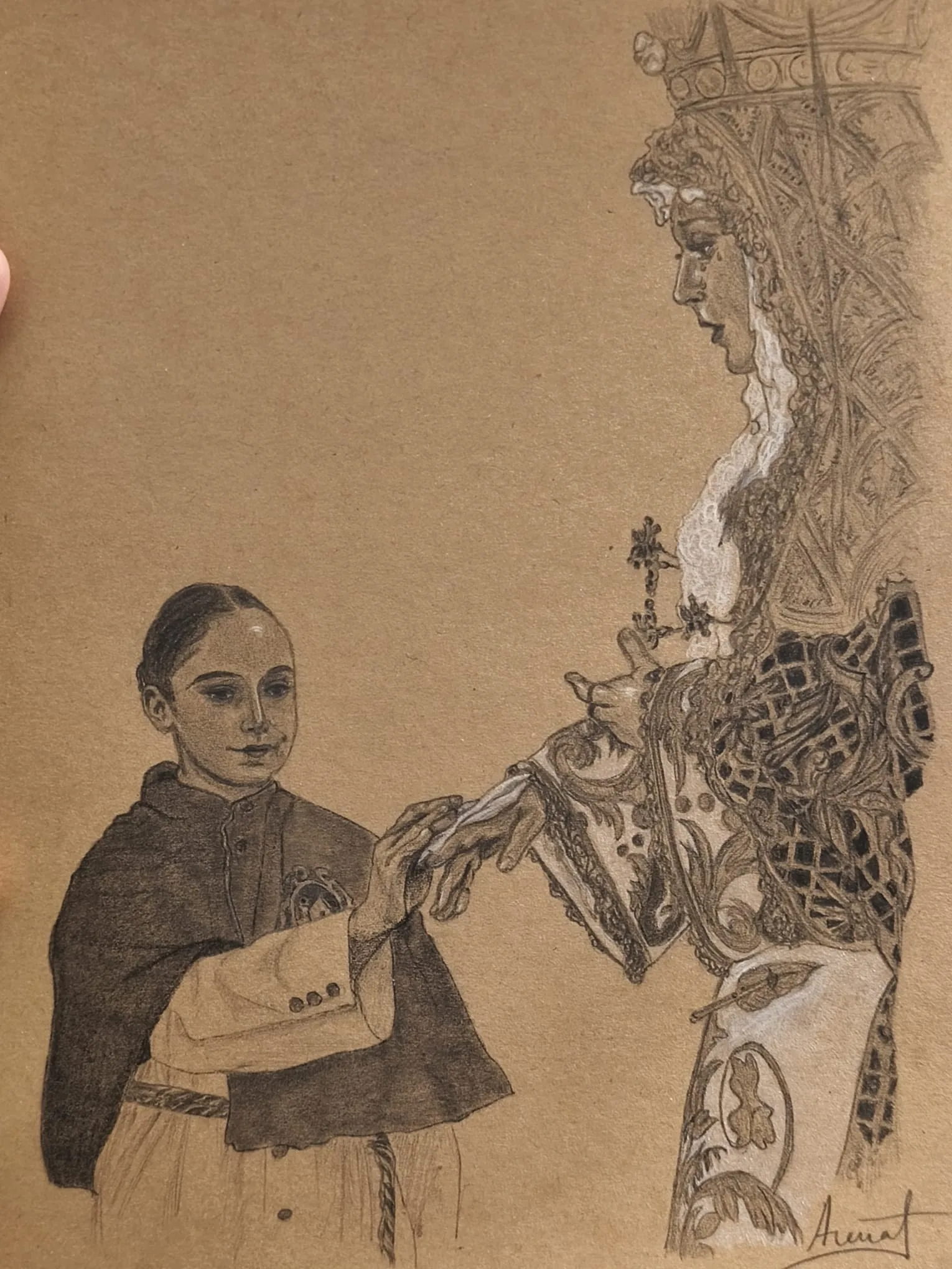 Retrato personalizado Carla · Grafito sobre papel Kraft · Encargo único · Sandra Arenas Sevilla