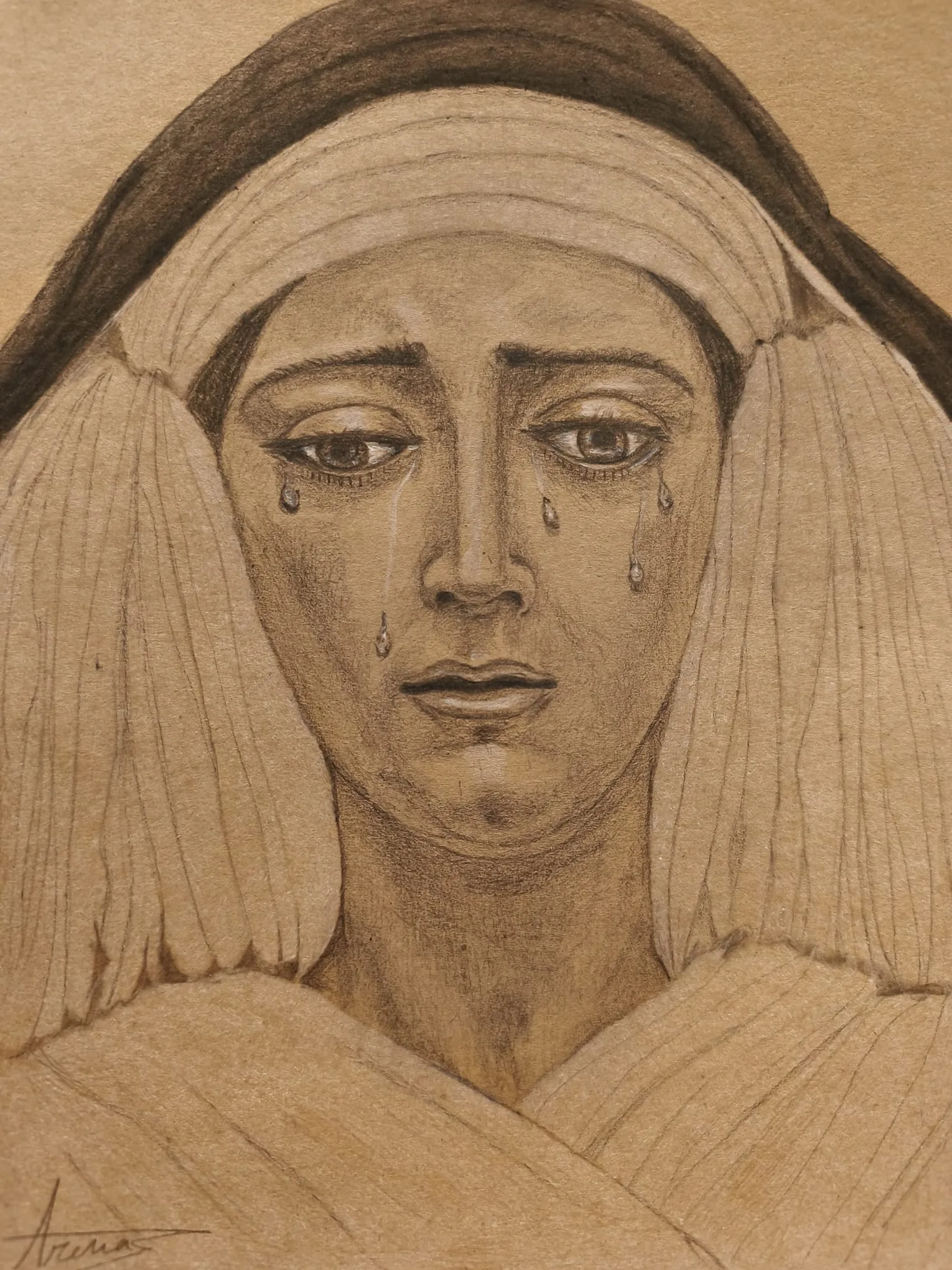 Santa María de la Consolación detalle · Grafito papel Kraft · Sandra Arenas · Sevilla