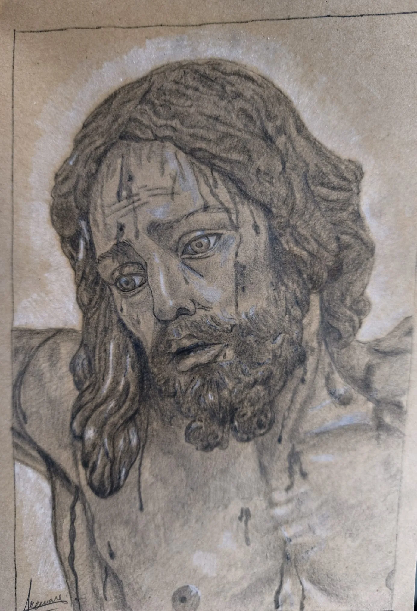 Santísimo Cristo de la Sed · Grafito sobre papel Kraft · Arte cofrade Sevilla · Sandra Arenas