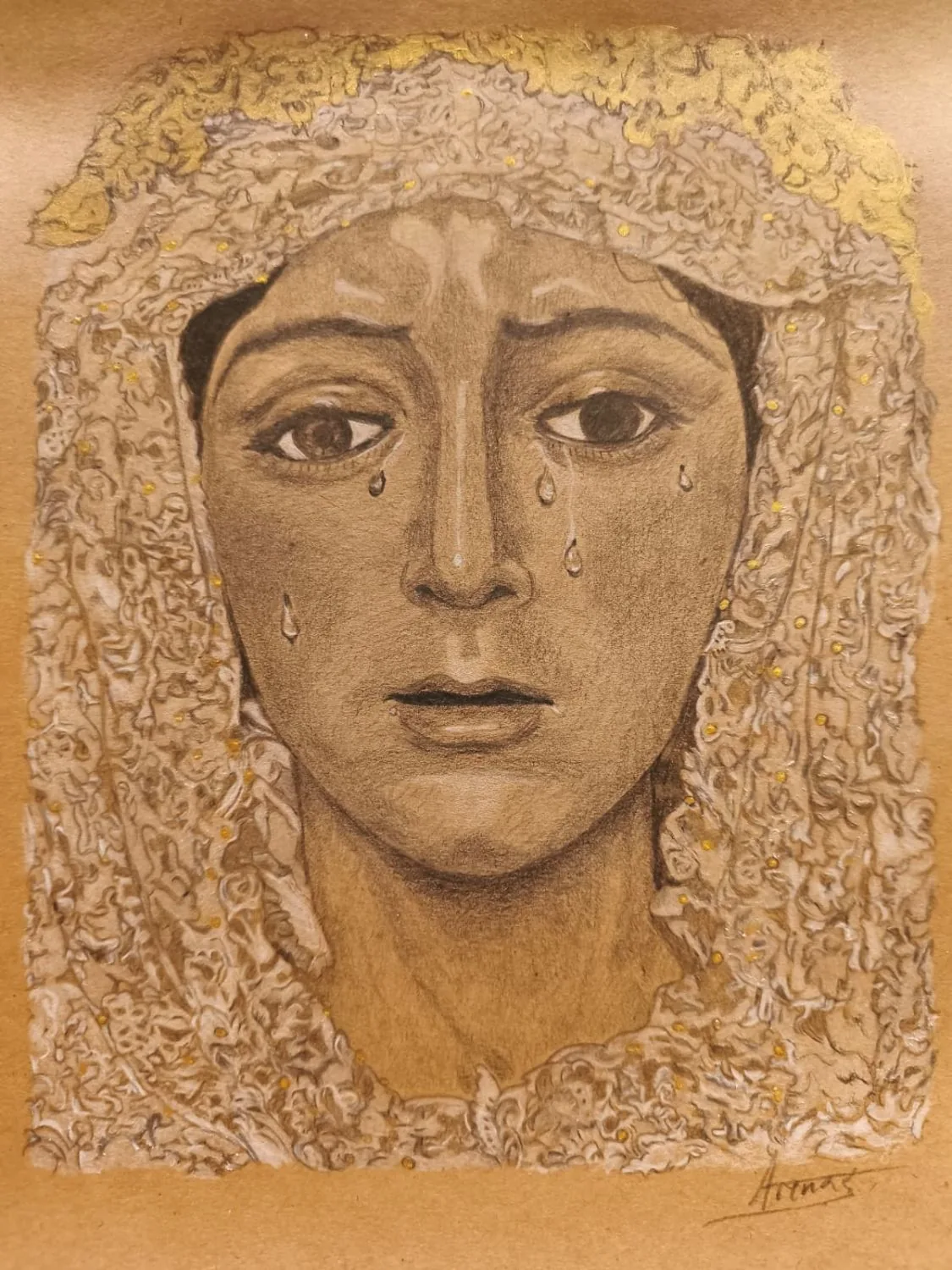 Virgen de la Esperanza Macarena II · Grafito sobre papel Kraft · Encargo cofrade · Sandra Arenas