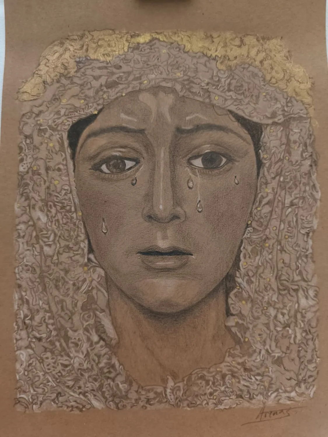 Virgen de la Esperanza Macarena VII · Grafito papel Kraft Semana Santa · Sandra Arenas