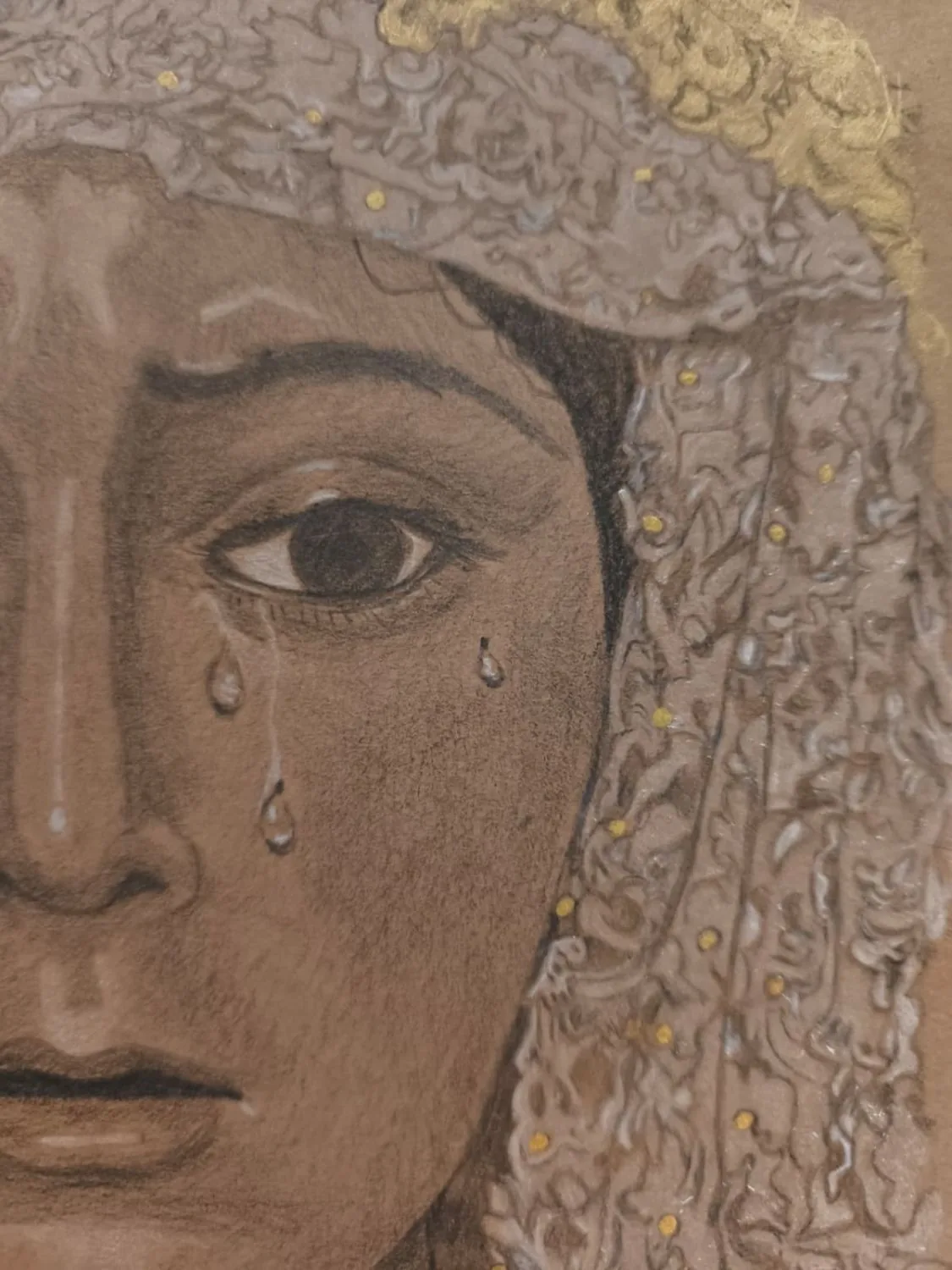 Detalle rostro Virgen de la Esperanza Macarena · Grafito · Arte sacro Sevilla · Sandra Arenas