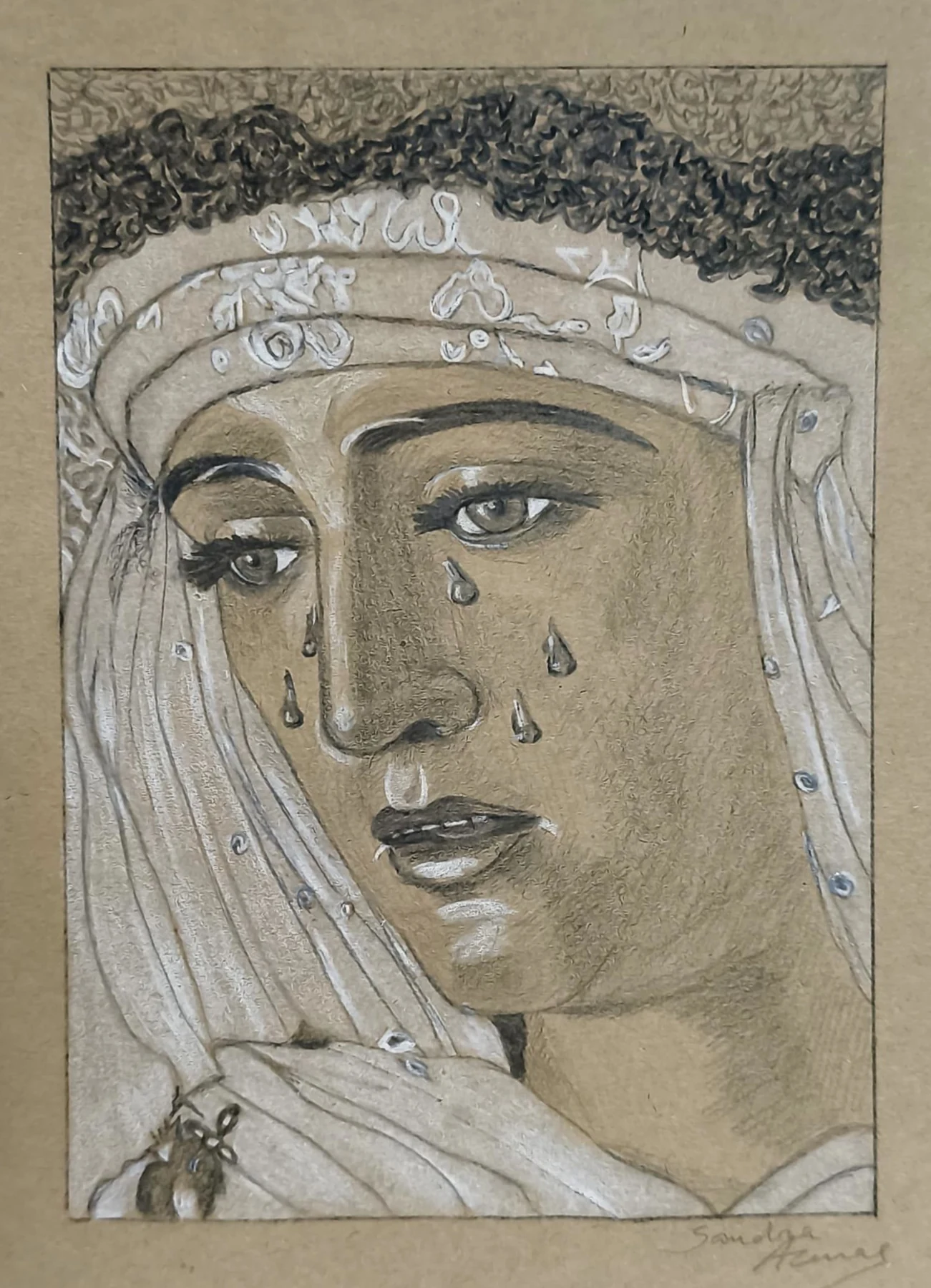 Virgen de la Esperanza de Triana obra acabada · Grafito sobre papel Kraft · Sandra Arenas · Arte cofrade Sevilla